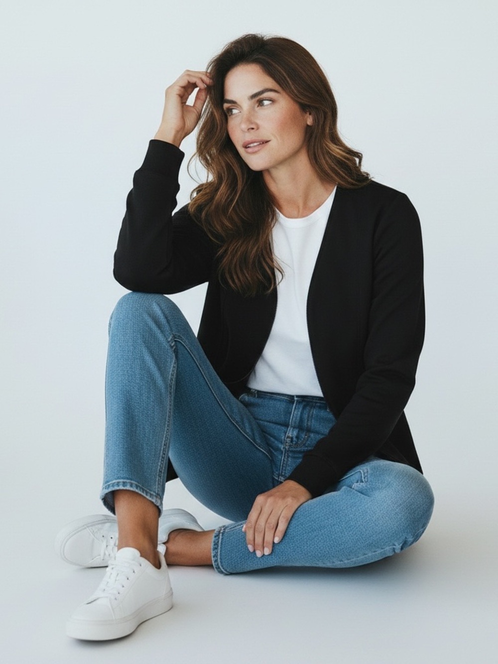 Jones New York Petite Medium Black Cotton Full Zip Knit Jacket Cardigan Pockets - Picture 10 of 10